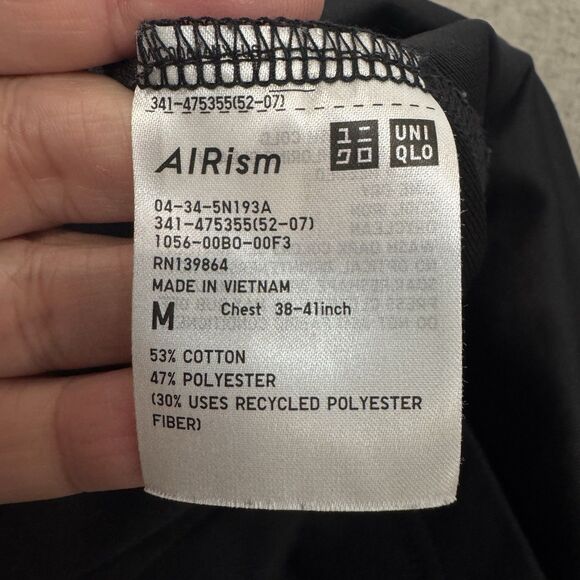 Uniqlo Airism T Shirt Black Crewneck Tee Short Sleeve Travel Sustainable Men M - Picture 4 of 8